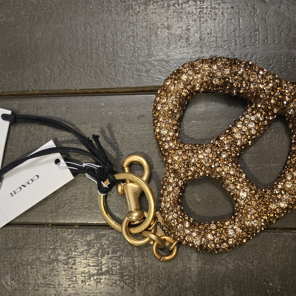 Coach Crystal Pretzel Keychain Charm - Gold Glitter - Picture 7 of 7